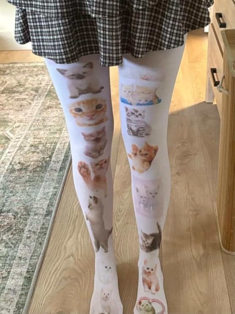 TYATVS Womens Whimsy Twee Funky Tights Emo Goth Patterned Stockings Whimsical Clothes Y2k Grunge Aesthetic - Image 1